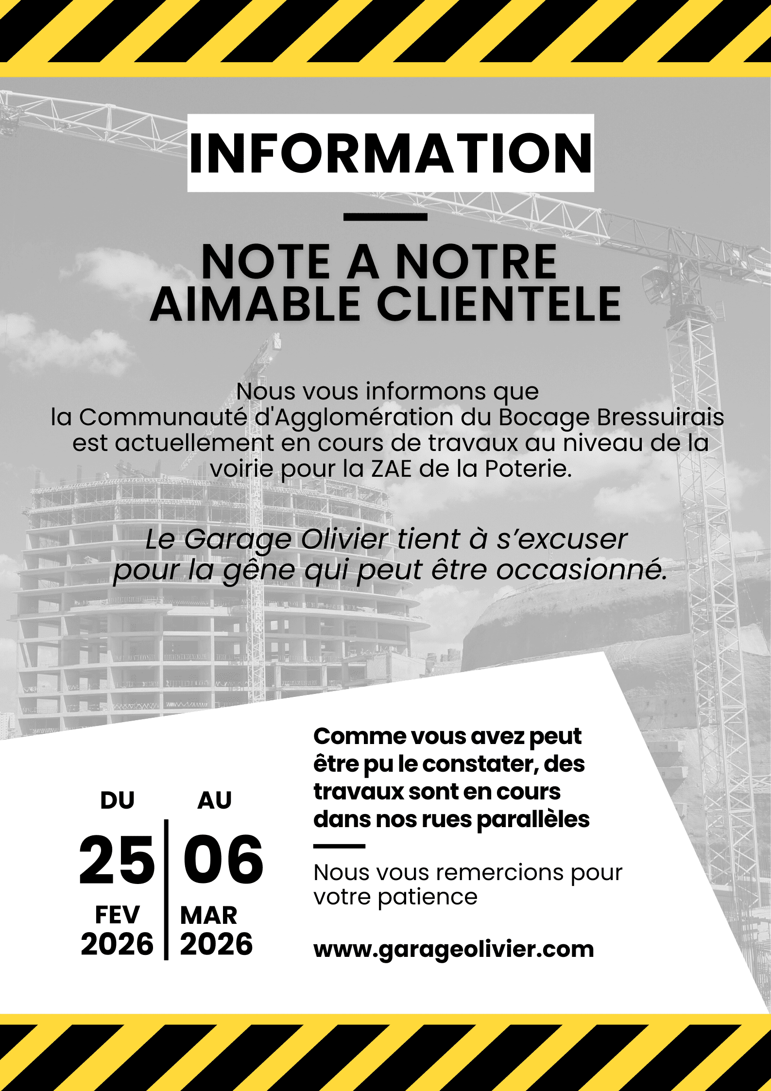 Affiche travaux rues 2026